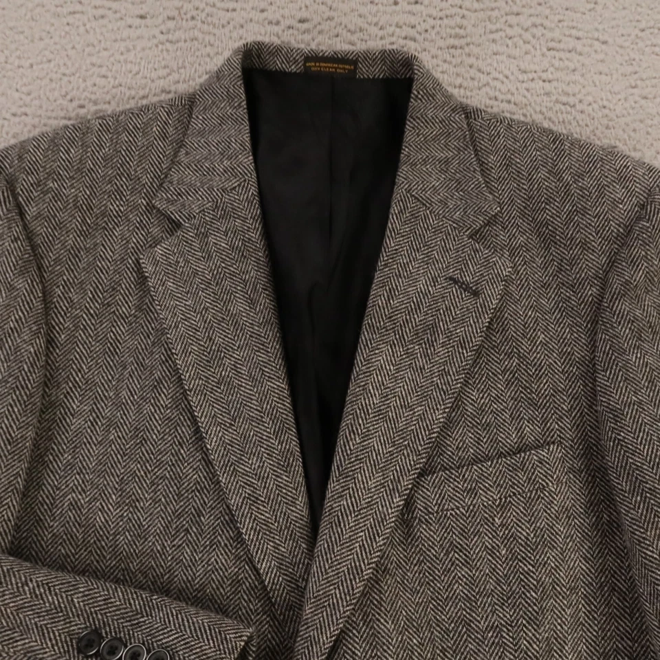 Chaqueta de tweed de colección M negra blanca espiga 100 % lana merino corderos Blazer 42R Foto 2 de 4