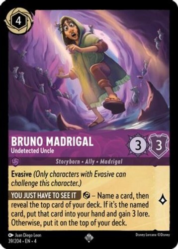 1x Bruno Madrigal - Undetected Uncle - 39/204 - Super Rare NM-Mint Disney Lorcan