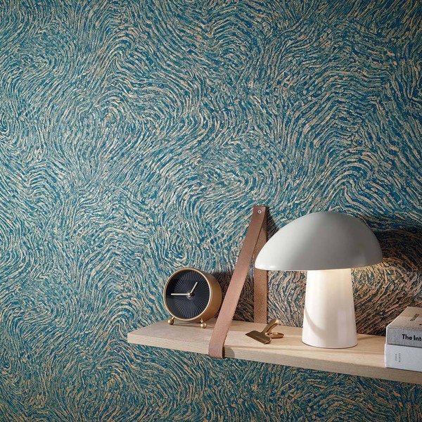 Vliestapete Muster Linien Struktur Petrol Kupfer Metallic 10303-19 (3,66€/1Qm)-image
