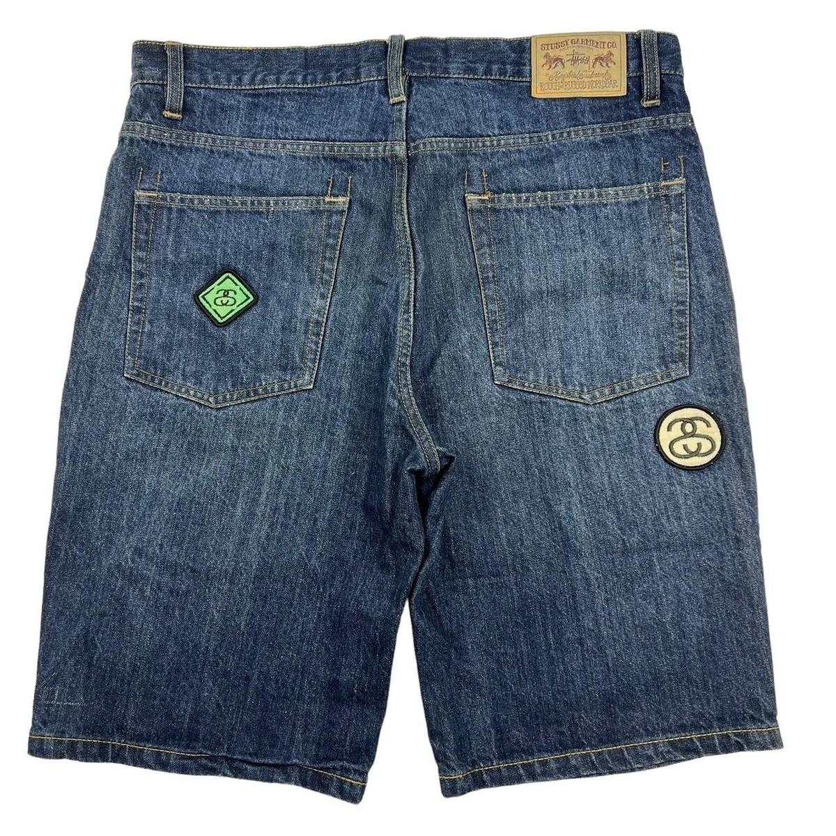 パンツ 00s stussy denim ROUGH&RUGGED jorts Vintage 2000s Stussy Rough And Rugged Denim Patch Shorts / Jorts