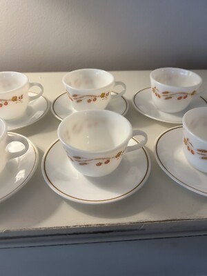 Vintage Corelle Corning Cups And Saucers Harvest Home * 5 Cups 8 Saucers *