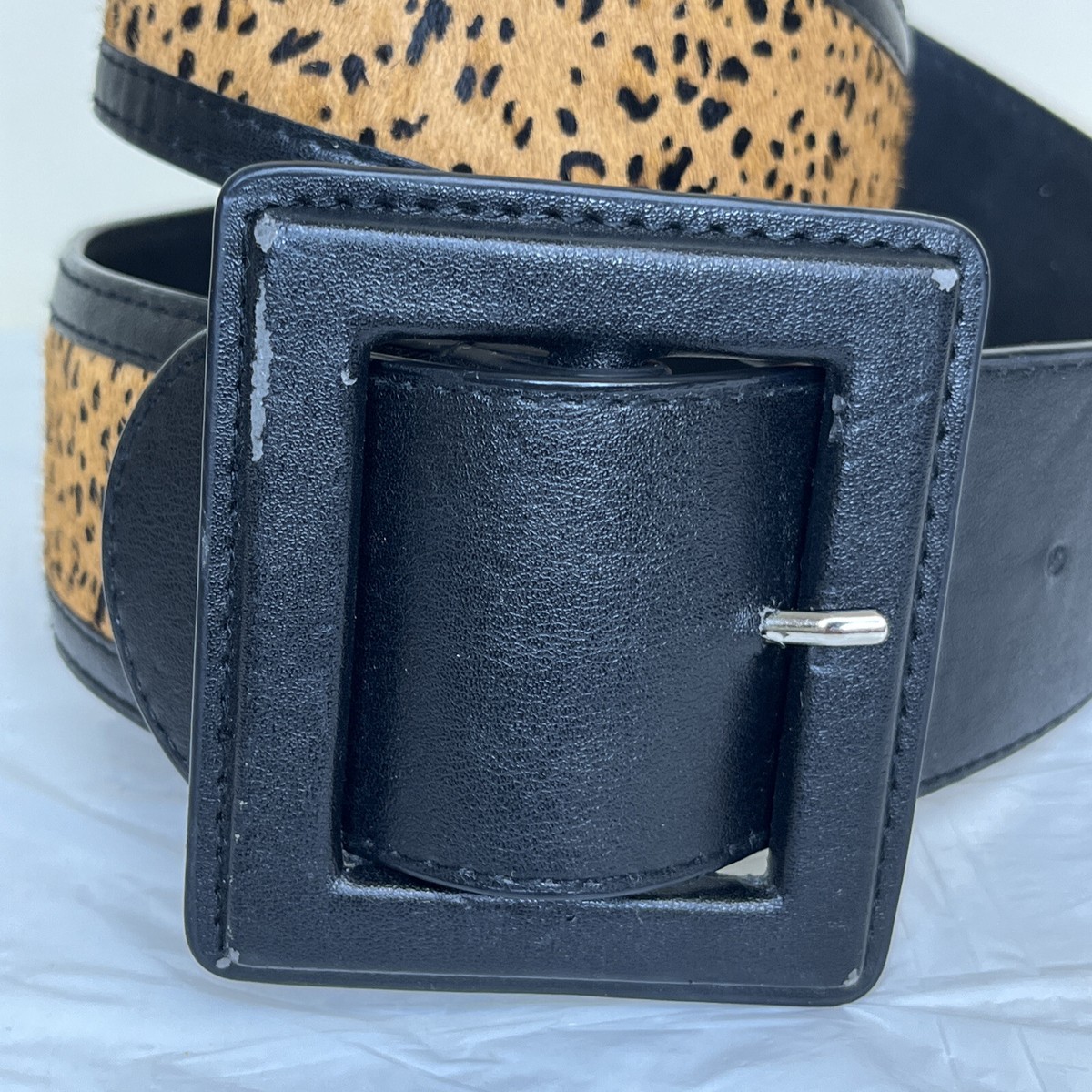 Lake Shore Accessories brown leather clad hair leopard print belt size medium Lake Shore Drive Belt Calf hair Leopard size M womens  main image 2