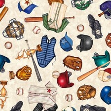 BaseBalls Motifs Cotton Quilt fabric Quilting Treasures BTY Bats Balls Gloves C