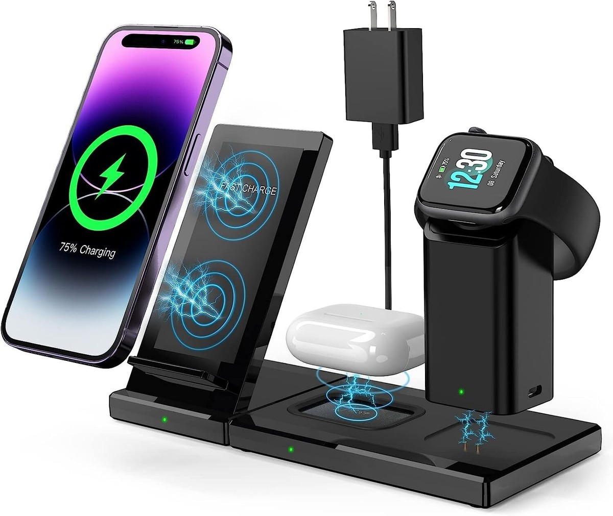 Wireless Charger Charging Station 3In1 For Apple Watch Air Pods iPhone 14  13 12