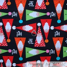 BonEful FABRIC FQ Cotton Quilt Black White B W Green Xmas Tree Red Santa Claus S