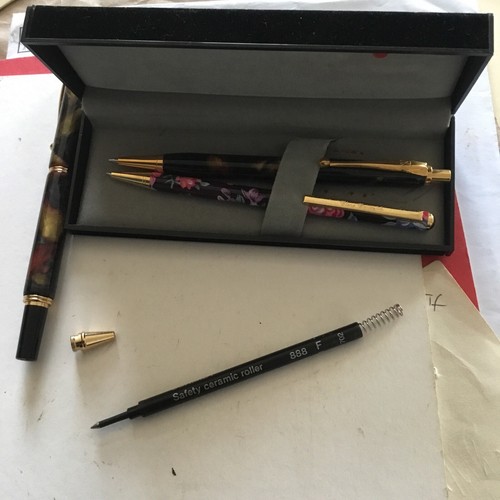 Vintage Boxed Marbled & Flower Pen Set - Pencil & Ballpoint Pen Set .See Photos - Picture 15 of 19