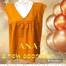 a.n.a Smock Peasant Top Sz L Burnt Orange V Neck Cap Sleeve 100% Cotton NWOT