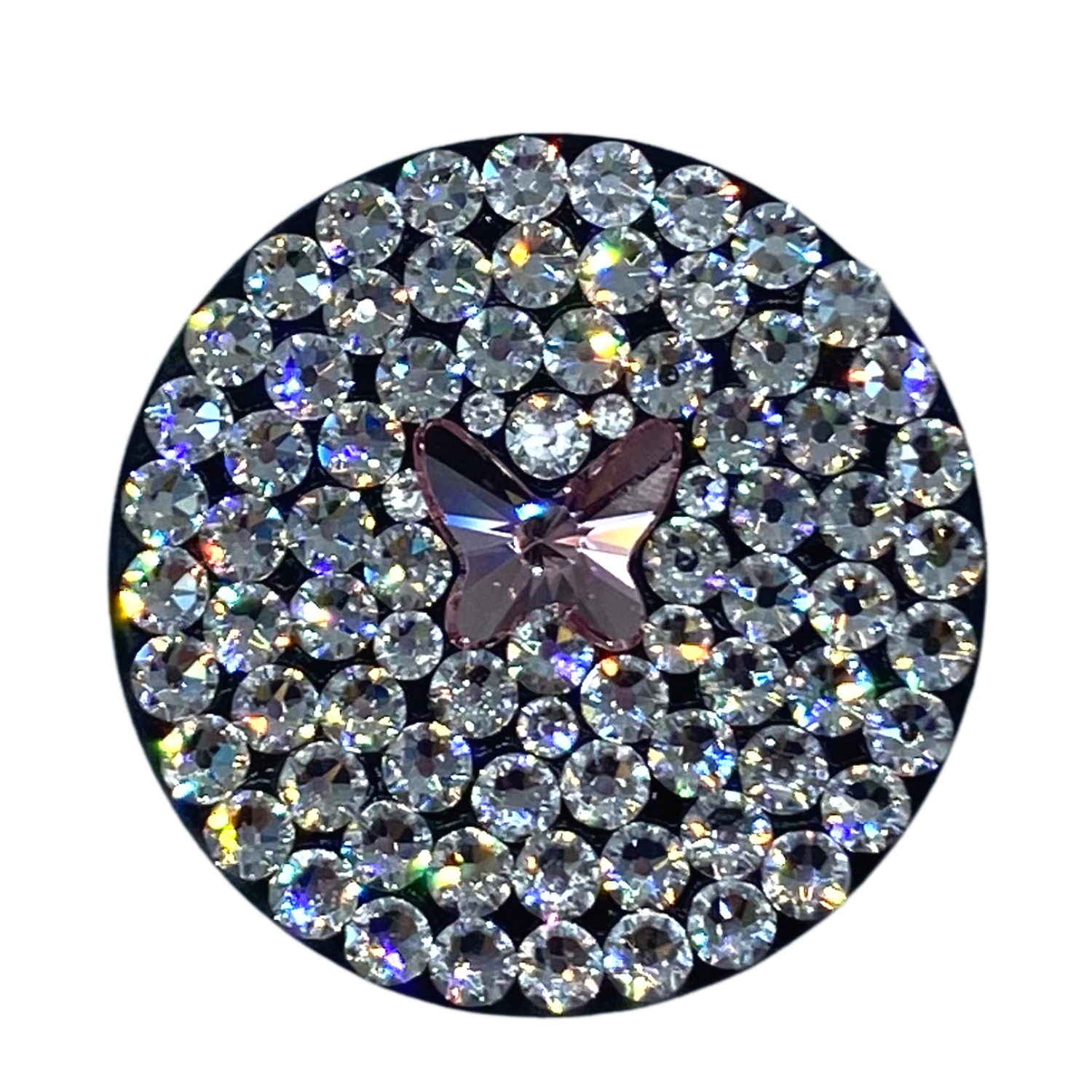 Handmade Bling Pink Butterfly Black Popsocket made with Clear Swarovski Crystals