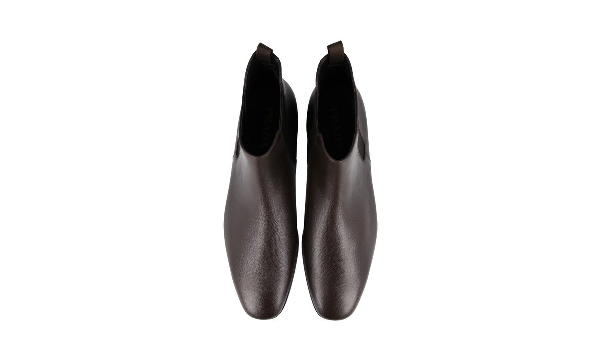 PRADA Saffiano Chelsea Boots Ankle Half Boots Shoes Brown  display picture 1