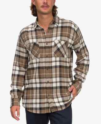JUNK FOOD Men's Jude Long Sleeves Flannel Shirt Shitake (Brown