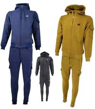 Mens Time Is Money Tracksuits Suede Velvet 2pcs Set Hooded & Pants Cargo Pockets