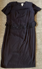 R M Richards Dress Womens 20 Petite WP Navy Blue Beaded Floral Formal Long Lined