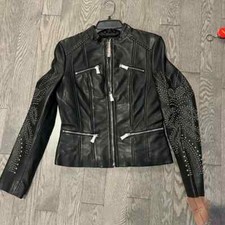 Wilson Leather Women Leather Motor Jacket Black Color E-wwbm2923-01 Retail$650