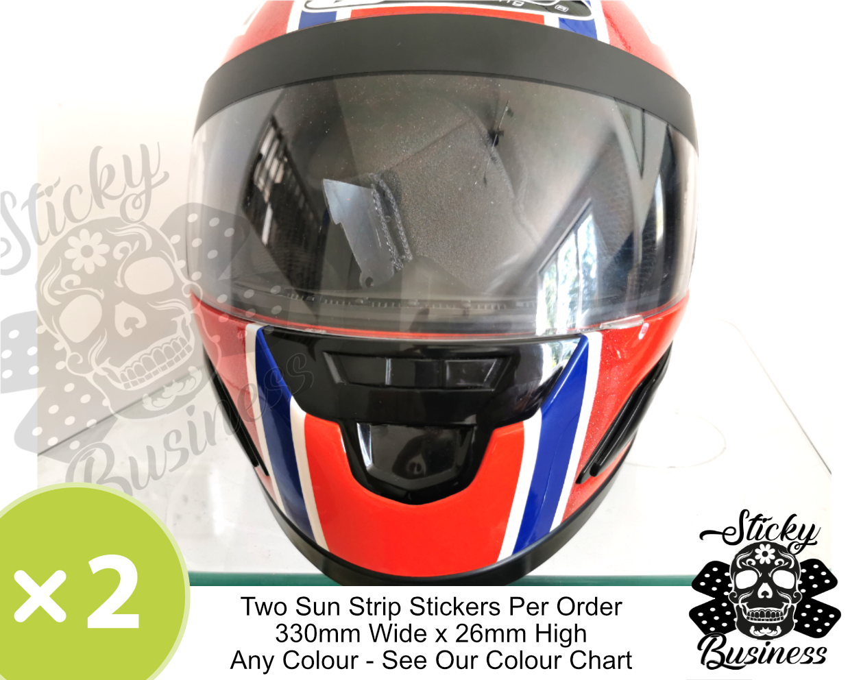 2X Helmet Visor Stickers sunstrip sticker Motorbike Race Car Kart ANY