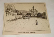 1887 engraving ~ PORTO ALEGRE, Praza Dom Pedro, Brazil