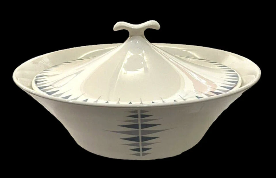 Plato grande para servir Ben Seibel Iroquois Impromptu Pyramids azul/gris con tapa MCM Foto 2 de 4