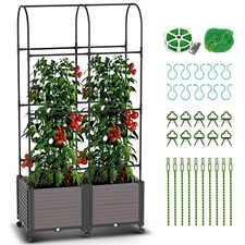 Raised Garden Bed Planter Box with Trellis 61" Self-Watering Tomato Cage Planter