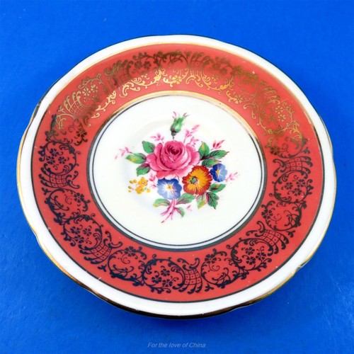 Deep Orange and Gold Border with Floral Center Paragon Tea Cup and Saucer Set - Picture 3 of 4