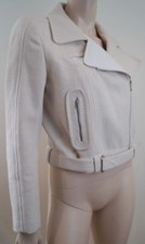 Carven Ladies Cream Cotton Box Biker Short Length Fitted Belted Jacket Uk12; 40