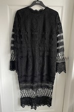 Ladies Black BOOHOO Long Lace Sleeve Mid Length Dress - Size 22