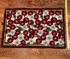Rug Hooked Cherries and Blossoms 30" x 20" VTG Never stepped on