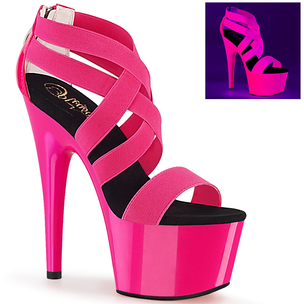 PLEASER ADORE-769UV Women's 7" Heel Platform UV Reactive Criss Cross Shoes