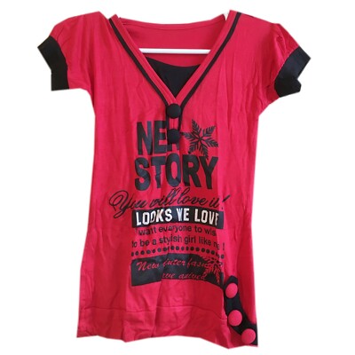 Teenager/Girls T-SHIRTS Red Cotton Blend Text Print Tops L-21''