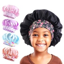 Kids Girl Satin Bonnet Cap Night Sleep Hat Hair Head Cover Elastic Wide Band Hat