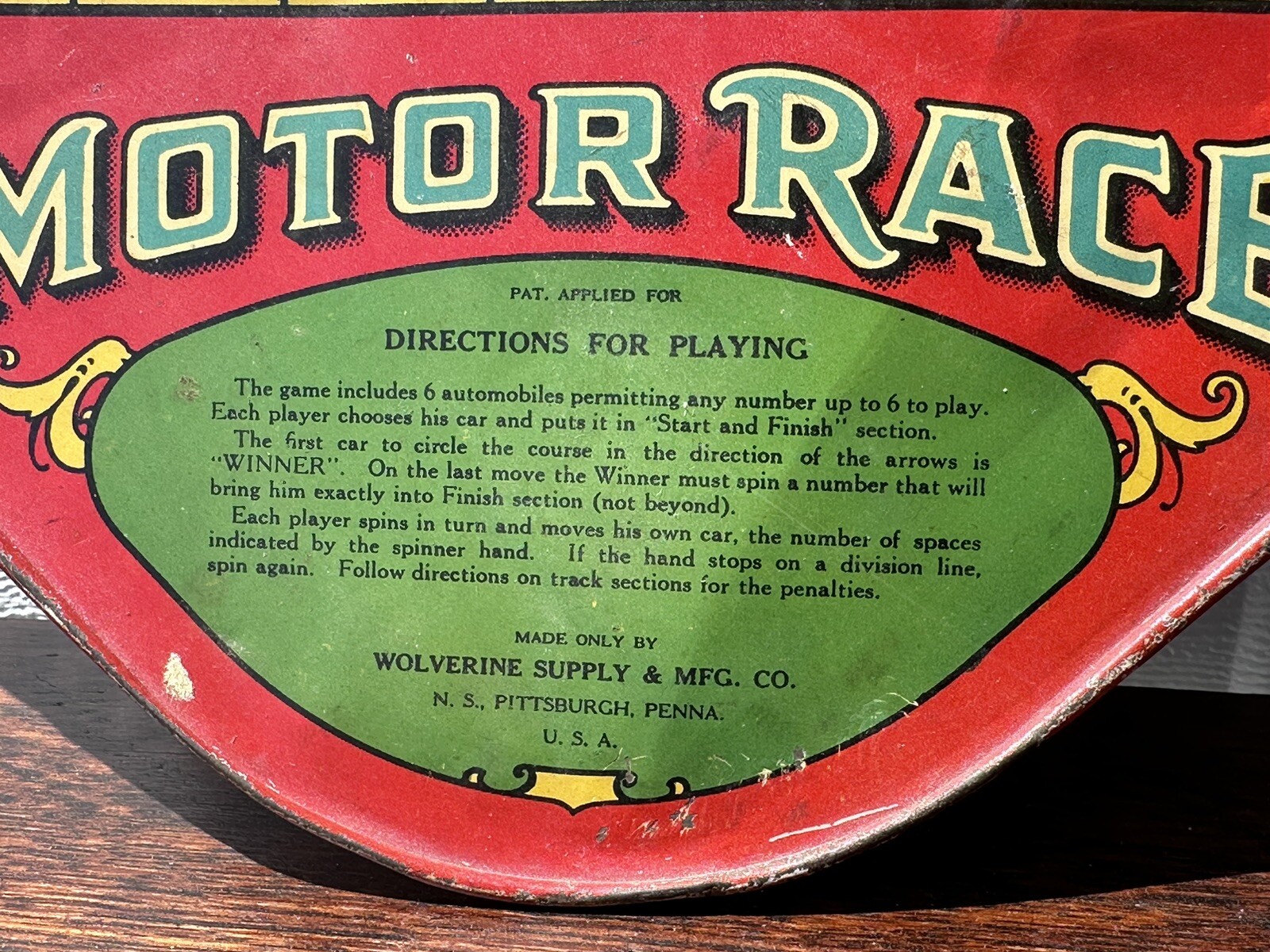 Vintage 1920s WOLVERINE MOTOR RACE Tin Toy Game Board Nice Car Graphics ...