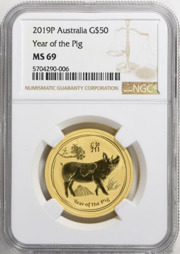 Australia ~ 2019P Gold $50 Lunar Series Year of the Pig ~ NGC ~ MS-69 ~ $1688.88 - Picture 1 of 3