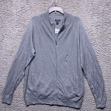 Club Room Sweater Mens XL Gray Full Zip Knit Texture Long Sleeve