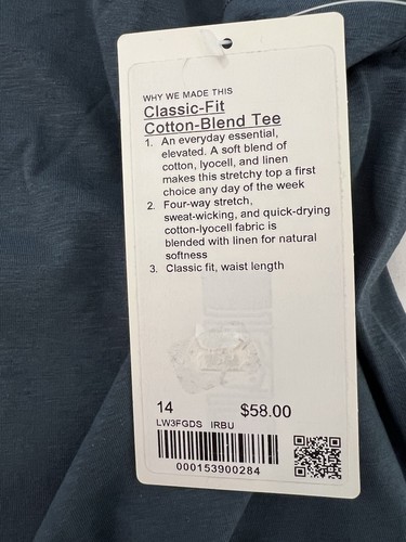 NWT Size 14 Lululemon Classic-Fit Cotton-Blend Tee Shirt IRBU Iron Blue - Picture 4 of 6