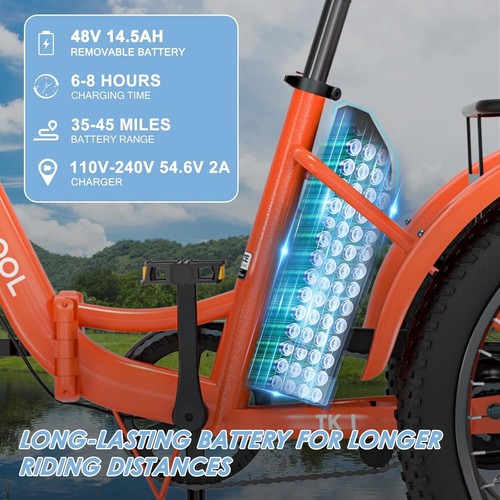 MOPHOTO 750W Folding Electric Bike With Backrest 20'' Fat Tire 48V 14.5AHBattery - Picture 12 of 48