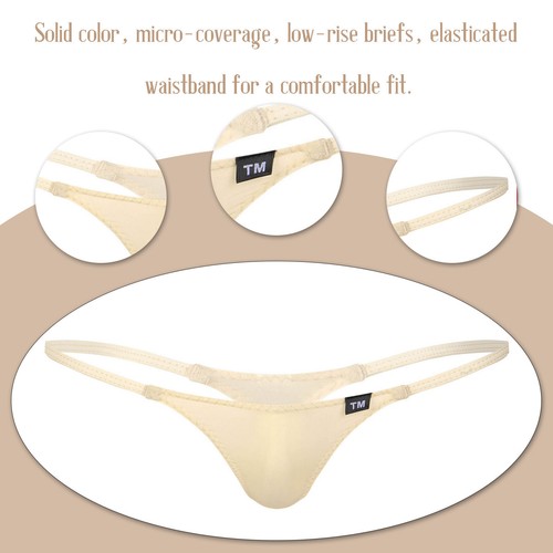 Men's Bulge Pouch Panties Silk Low Rise Underwear Cheeky T-Back G-String Briefs - Picture 53 of 57