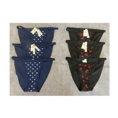 PINK Mesh Bikini Panties Size S 6 Pack Cherry Heart Print Lace Multicolor