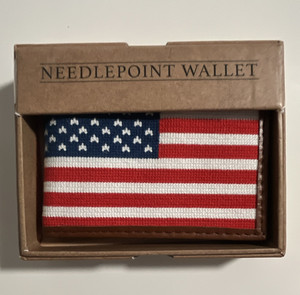 Kraftsman Needlepoint Bifold Wallet Brown USA American Flag Pattern (Never Used)