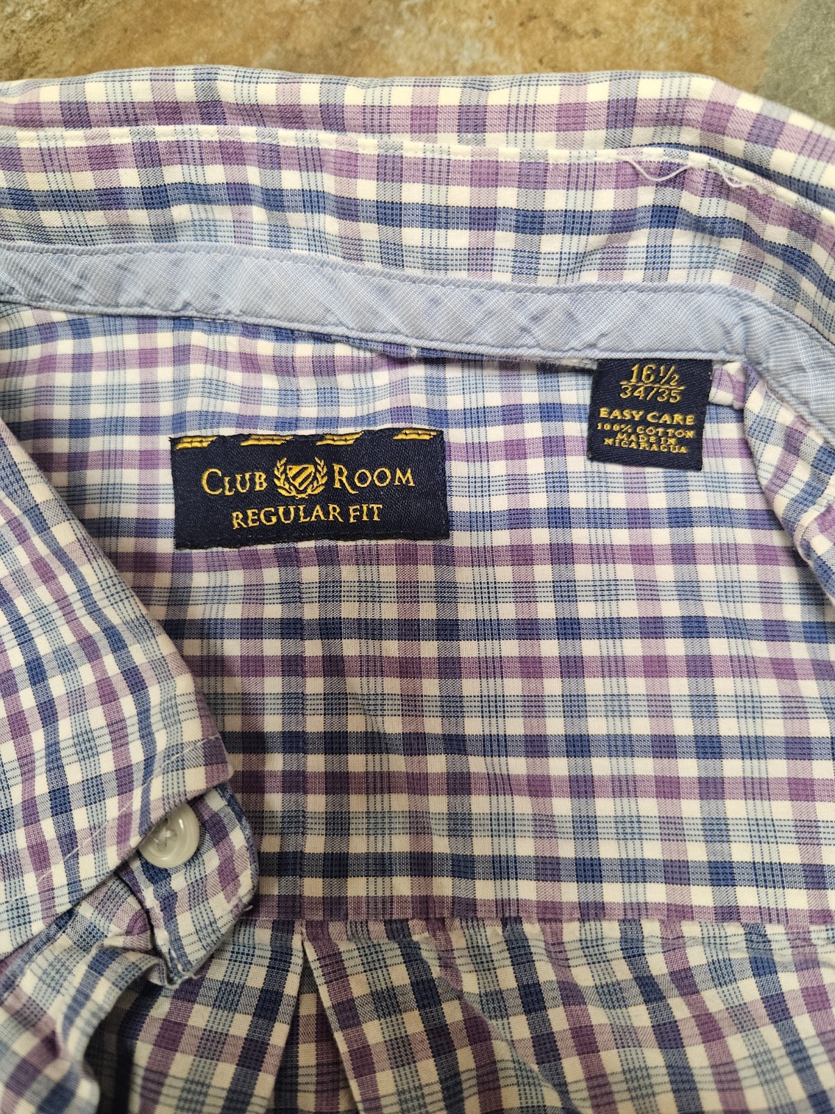 Club Room Mens Long Sleeve Button Down Shirt Purple Lavender Plaid 16 1/2 34-35