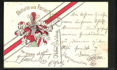 Präge-AK Abituria sei´s Panier! Per aspera ad astra!, Studentenwappen 