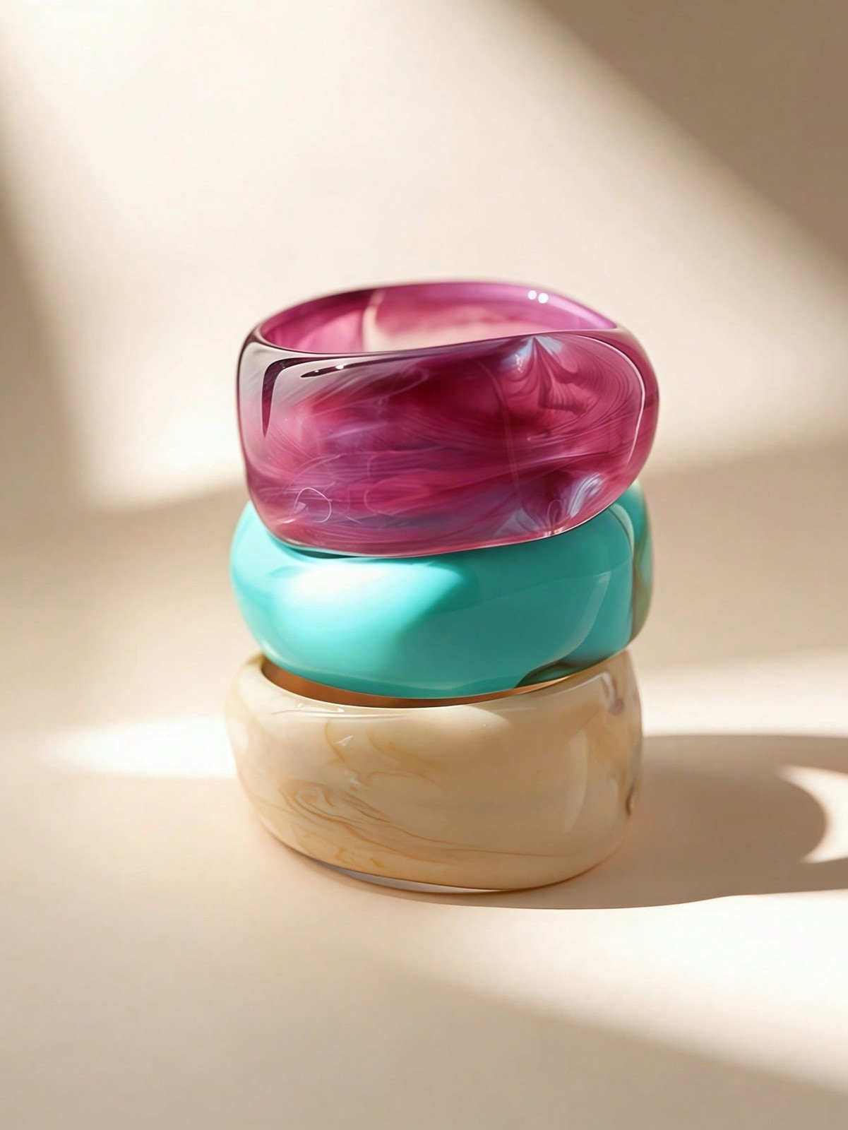 1pc Wide Ivory Asymmetrical Resin Bangle Marble Boho Statement Jewelry