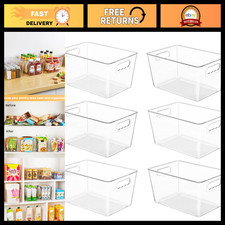 6 Pack Clear Storage Bins with Handles, Large Pantry Organizer Containers