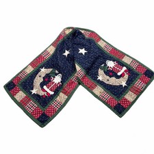 Vintage Handmade Quilted Christmas Table Runner Santa Claus Patchwork Folk Art