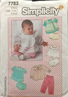 Simplicity 7783 Vintage Baby Sewing Pattern For Tops Dresses Pants & Bloomers