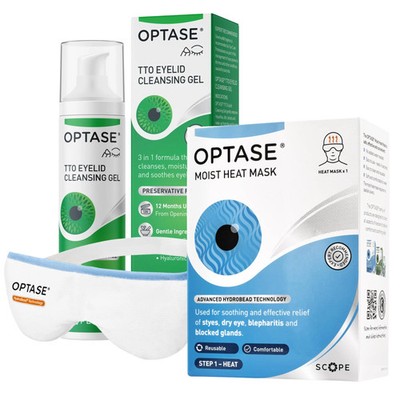 Optase Moist Heat Augenmaske & Teebaumöl Augenlid Reinigungsgel für trockene Augen,