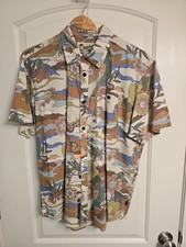 Howler Brothers Shirt Men's Floral Hawaiian Short Sleeve Button Up Palm Trees L