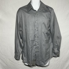 Arrow Men's 16 Grey Pinstripe Fitted Wrikle Free Point Long Sleeve Button Up
