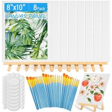 54 Pack Canvas with Easel Set 8 x 10 Inch Canvas Boards with Wooden Easels, P...