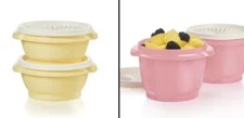 Tupperware Heritage Servalier 1.25 & 2.5 Cup Bowl Set yellow Pink NEW