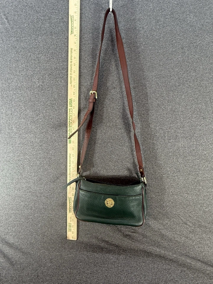 Bolso Bandolera Isaac Mizrahi Cuero Genuino Verde Logo Dorado De Colección Foto 3 de 4