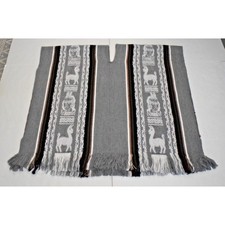Vintage Alpaca Wool Long Poncho 70s Artesania Los Incas Smoky Gray Folk Style
