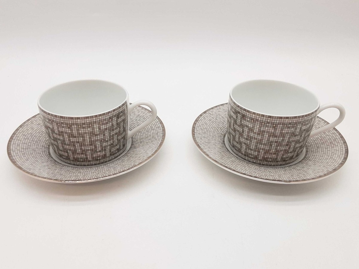 Hermes Mosaique Au 24 Gray Porcelain Cup Saucer Set 2 Do0426oxzde